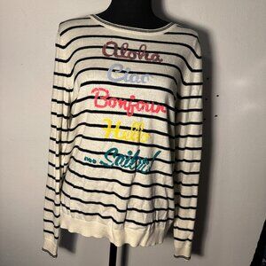 Stylish Striped "Hello" Sweater - Sequin Embroidered Front - Button Back Design